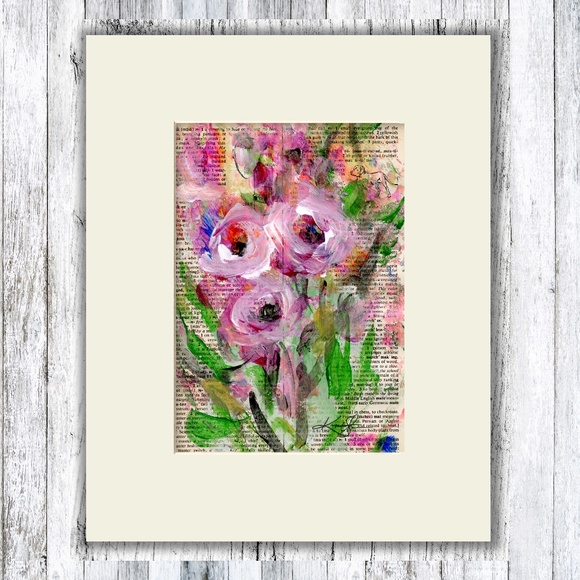 Original Floral painting on Vintage Dictionary Page page - Flora Songs 1 - Picture 3 of 4